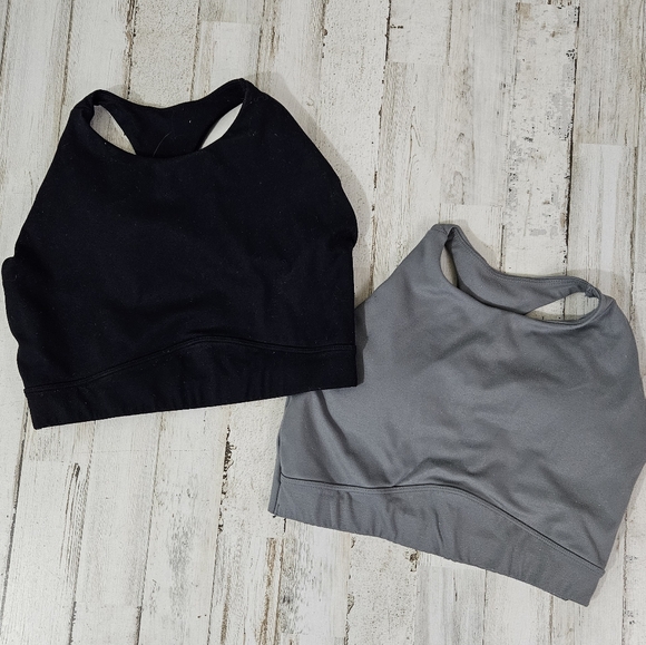 Bundle of 2 Alphalete Alohalux Solid Gray and Black High Neck Sports Bras - Picture 1 of 5